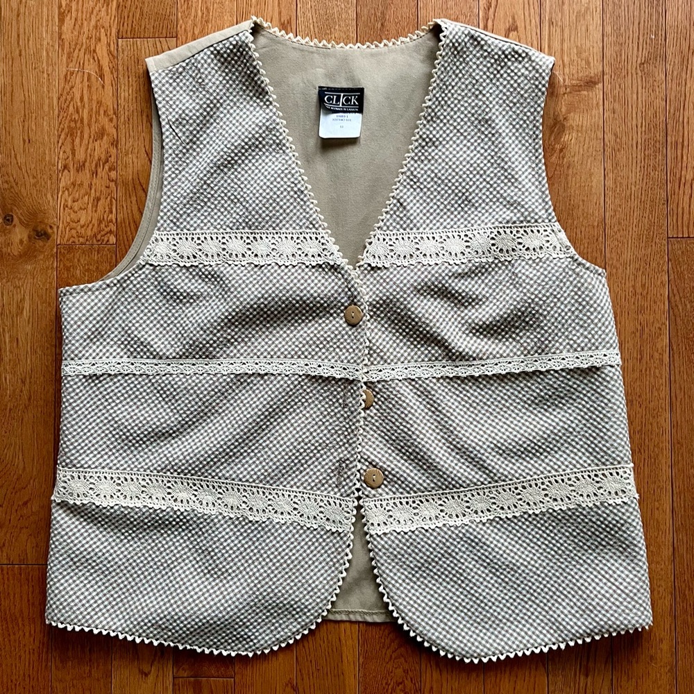 Vintage cream and white vest with lace trim